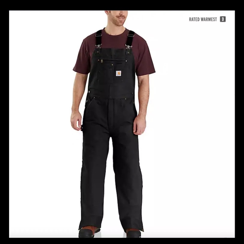 New Carhartt BIB OVERALL LOOSE FIT WASHED DUCK INSULATED Black 2XL Regular NWT